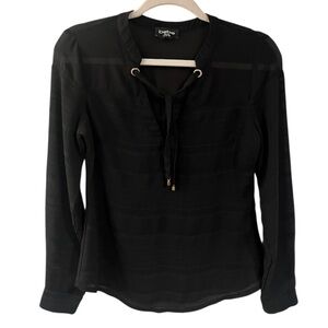 Bebe Black Semi Sheer Tie Front Blouse